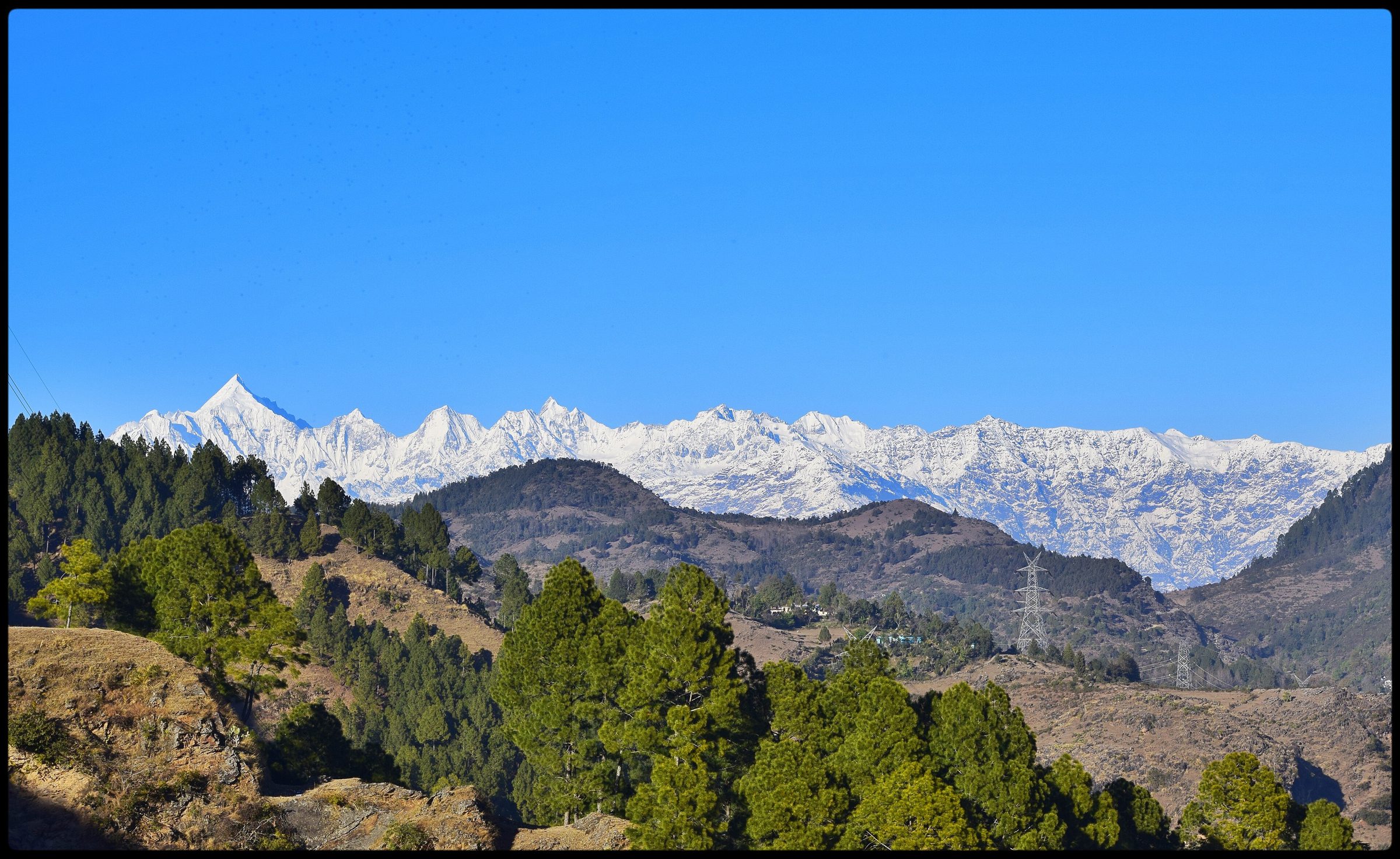 The five Panchachuli peaks under snow in the Kumaon Himalaya